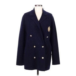 Ralph Lauren knit 100% Merino Wool Double Breasted Crest Blazer Navy Size M